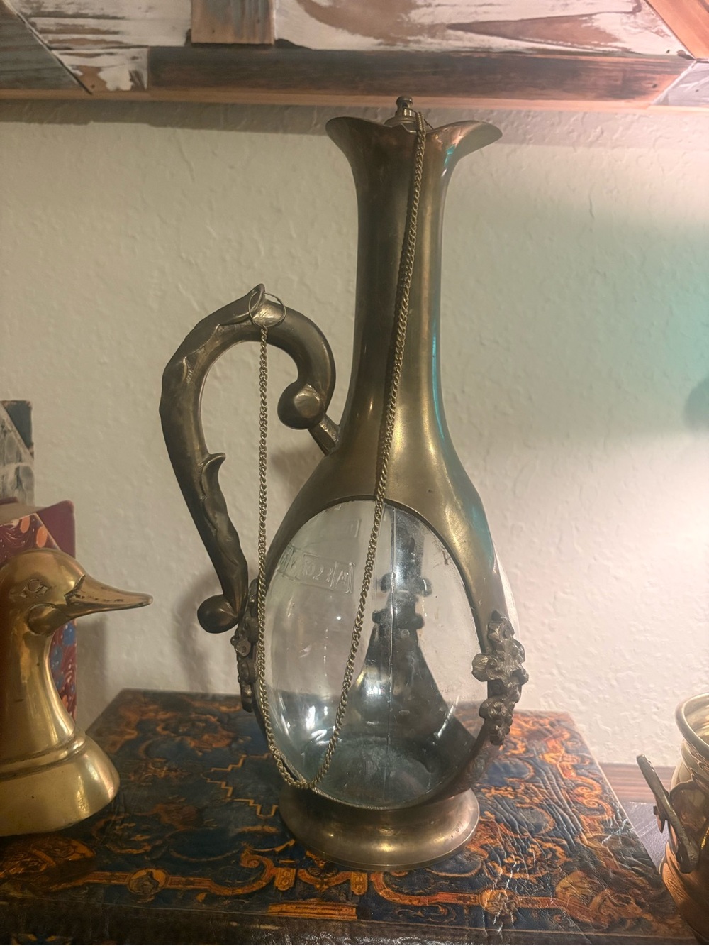 Vintage Glass & Brass Wine Decanter